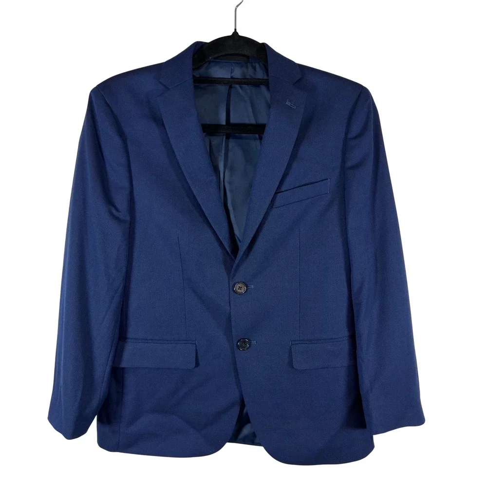 B by Brooks Brothers Boys Navy Blue Textured Two Button Blazer Jacket Size 16R